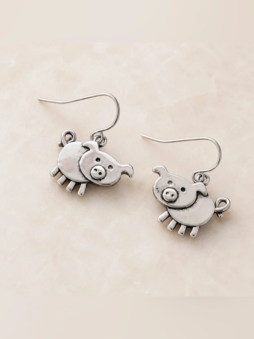 Silver Pig Dangle Earrings - Cute Farm Animal Accessory